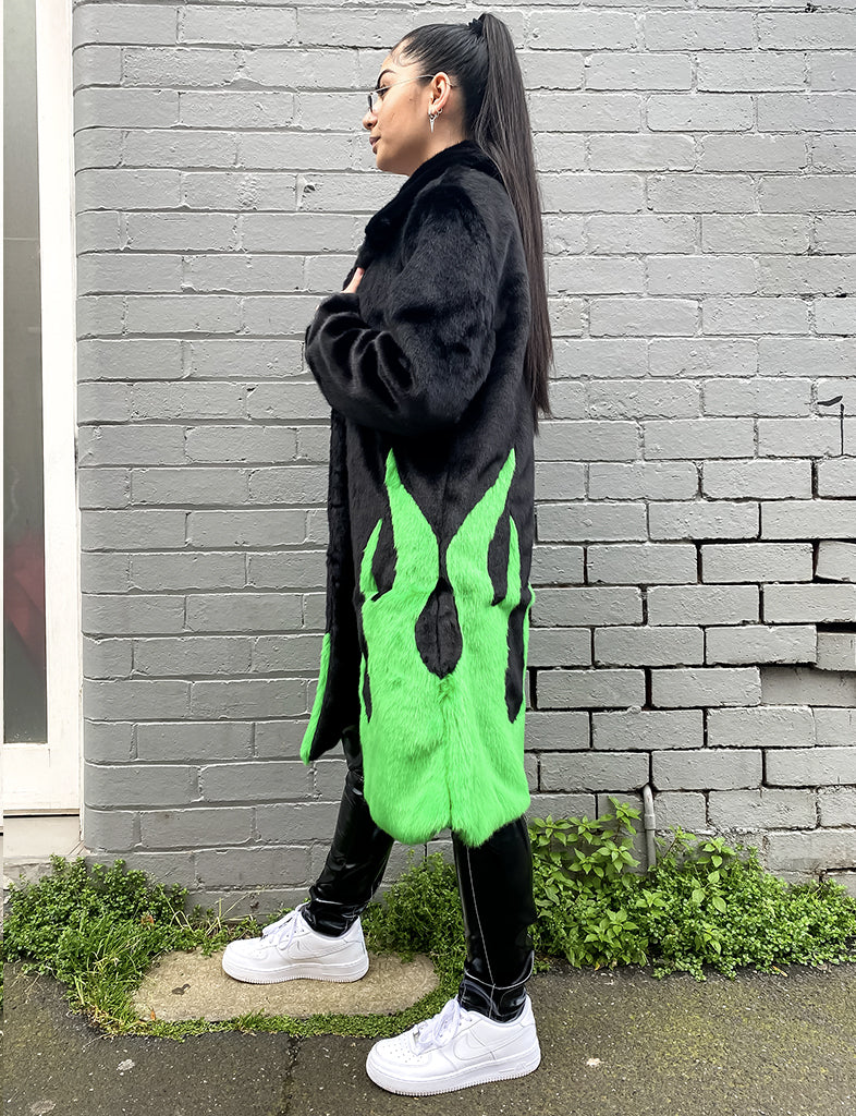 *COLLAB* PURE FIRE FAUX FUR JACKET - GREEN/BLACK • READY TO SHIP •