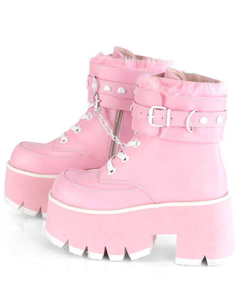 DEMONIA ASHES-57 BOOTS - PINK VEGAN LEATHER ✰ PRE ORDER ✰