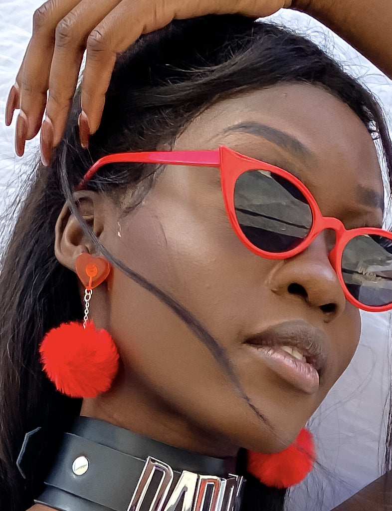 SWEET POM POM EARRINGS RED – TIBBS BONES