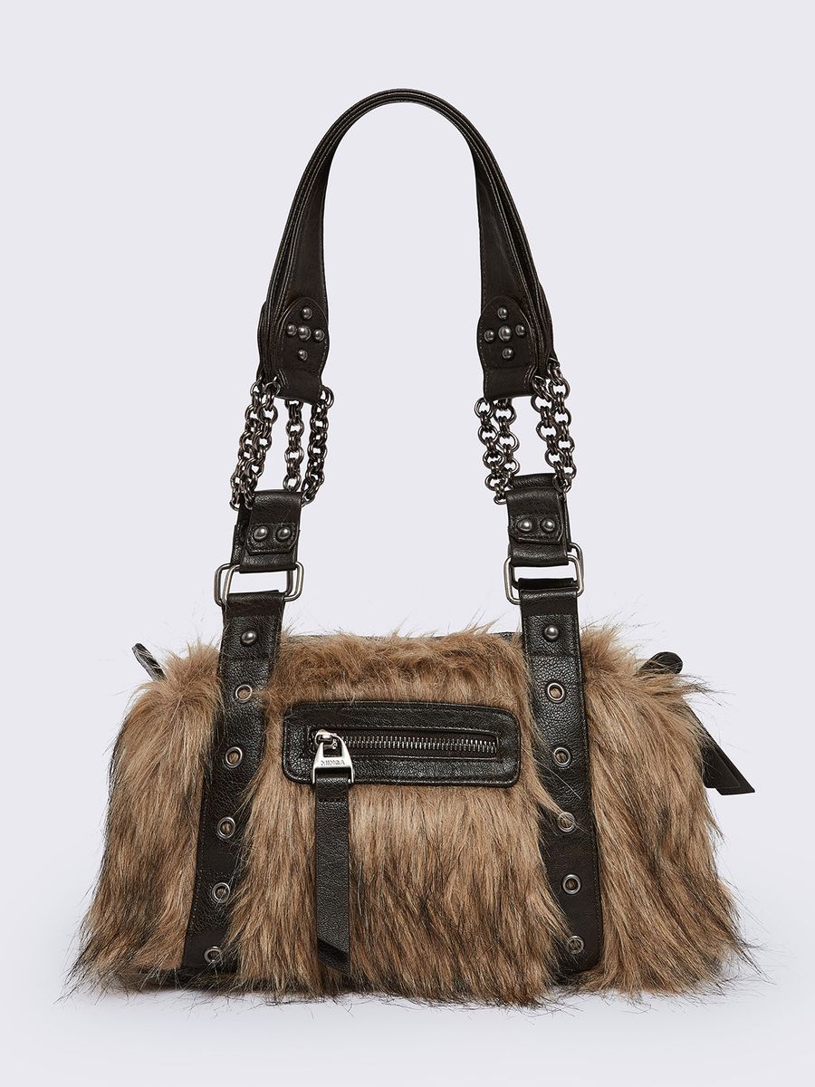 GIGI BROWN FURRY SHOULDER BAG