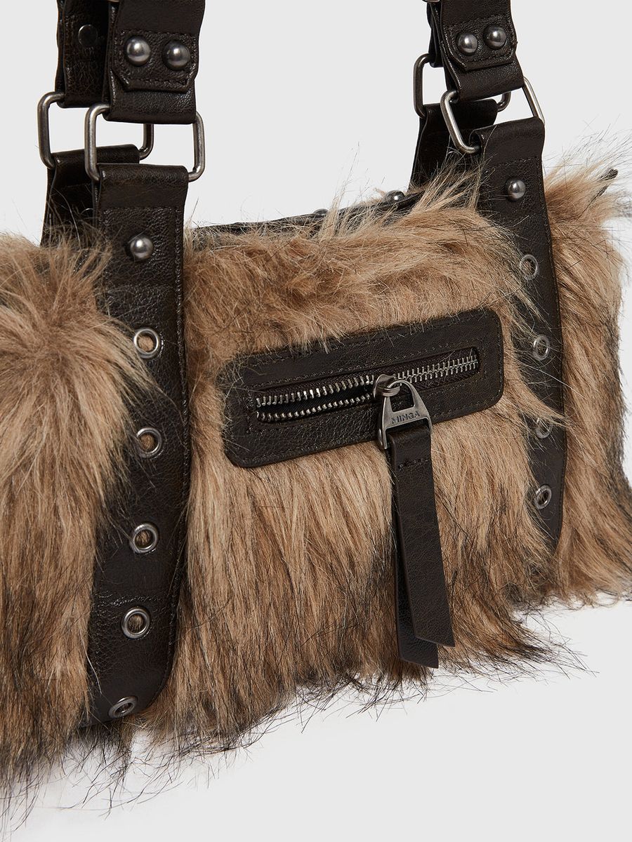 GIGI BROWN FURRY SHOULDER BAG
