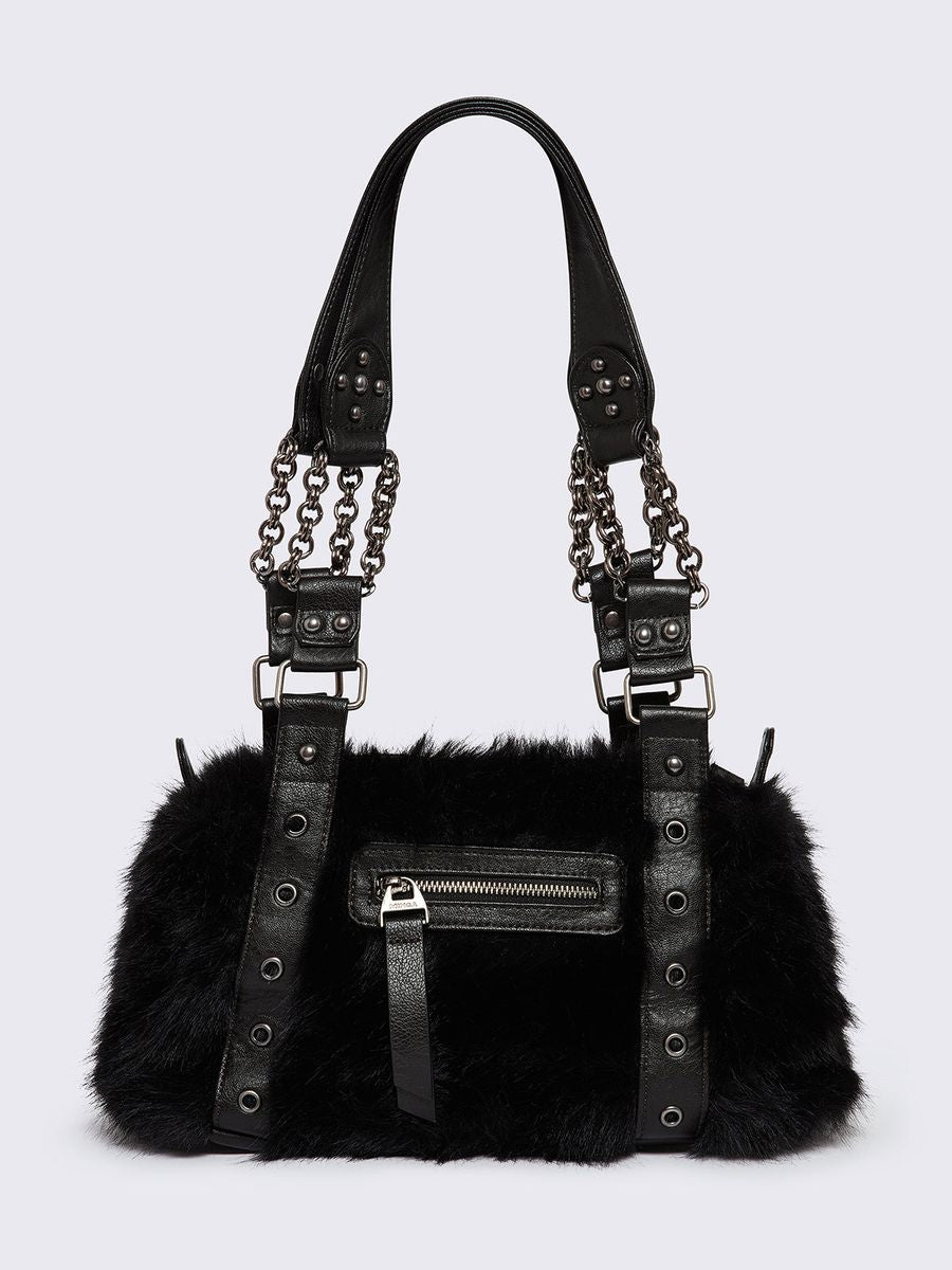 GIGI BLACK FURRY SHOULDER BAG