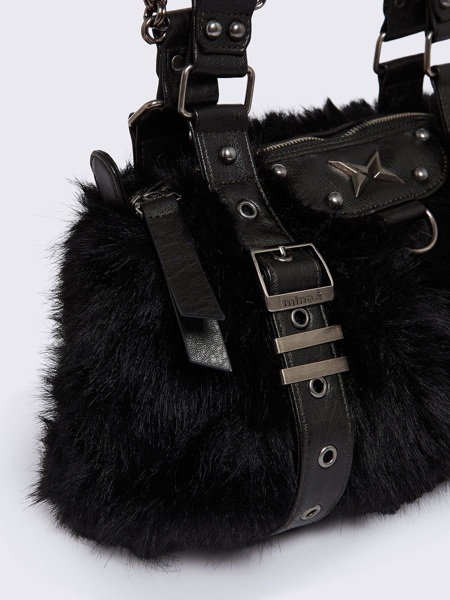 GIGI BLACK FURRY SHOULDER BAG