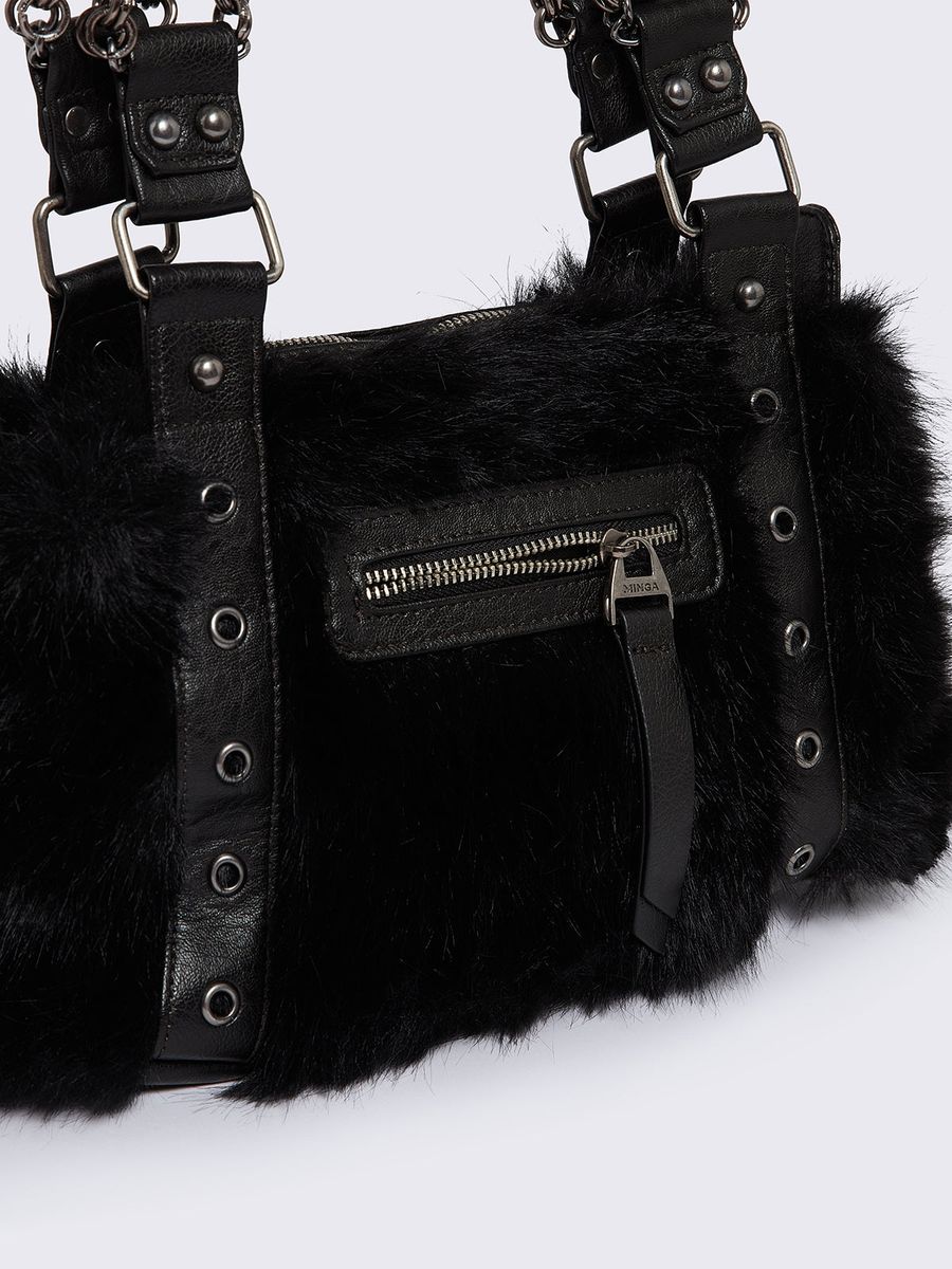GIGI BLACK FURRY SHOULDER BAG