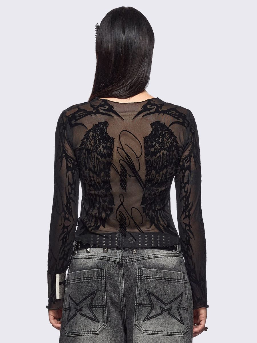 WING IT BLACK MESH TOP