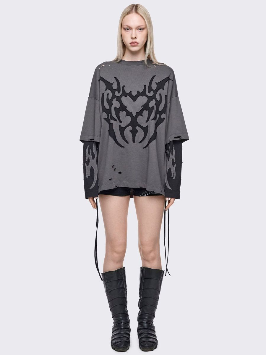 LUVX GREY LAYERED T-SHIRT