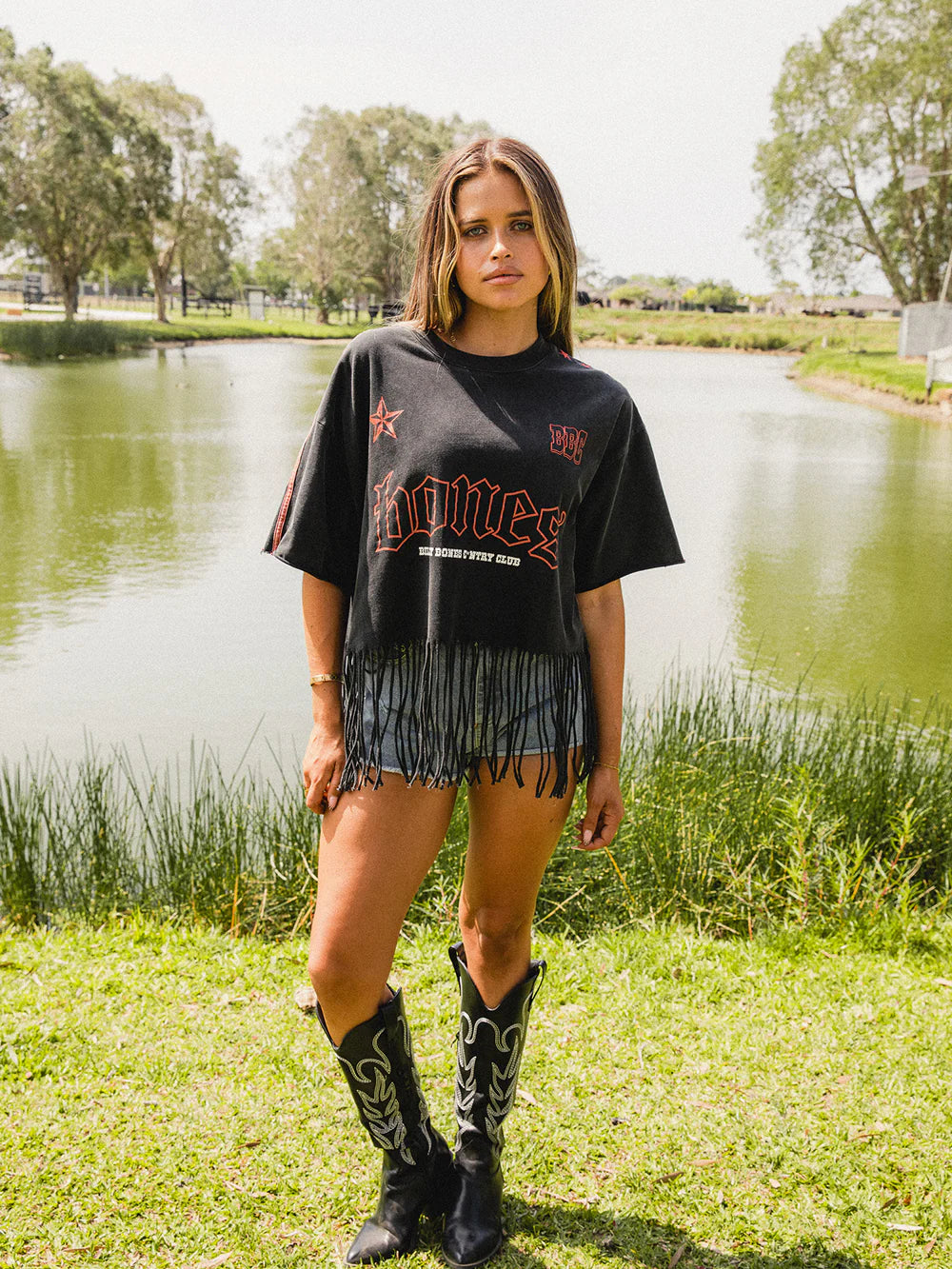 THE FRAYED STACKED TEE - WASHED BLACK