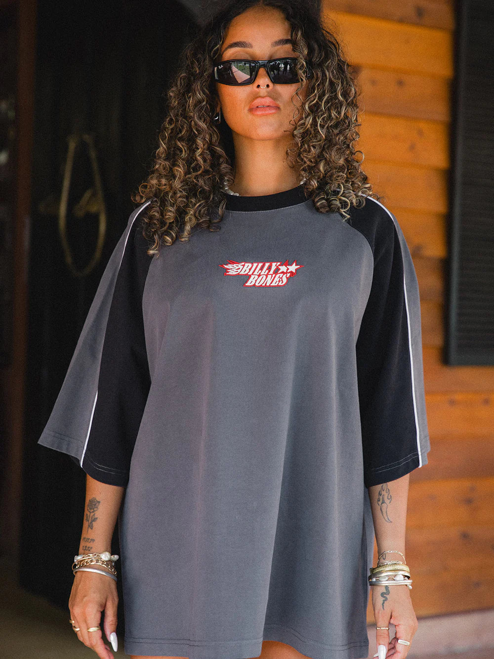 FLAMES PANEL TEE - VINTAGE GREY/BLACK