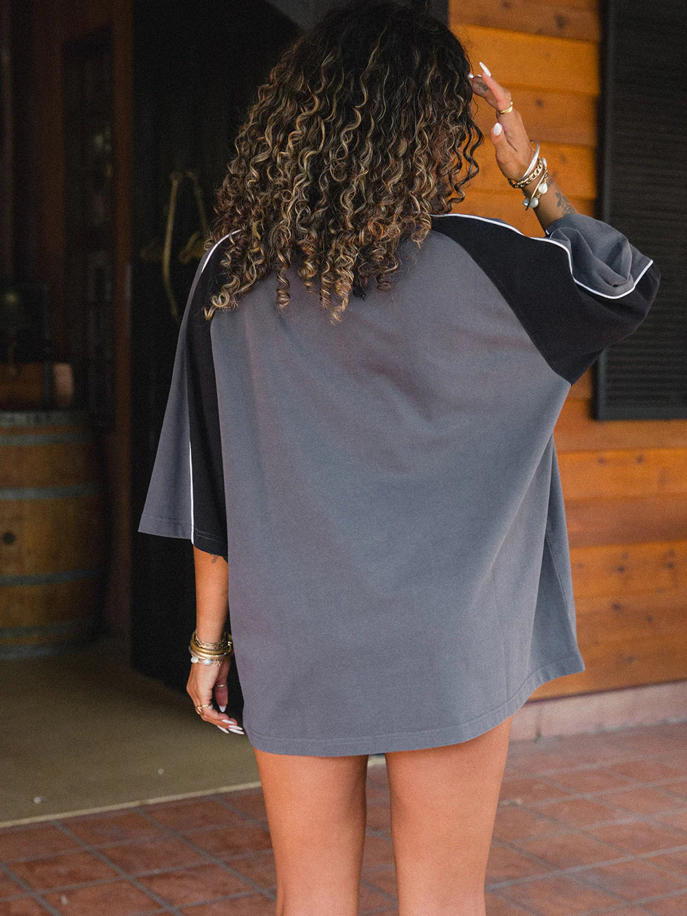 FLAMES PANEL TEE - VINTAGE GREY/BLACK