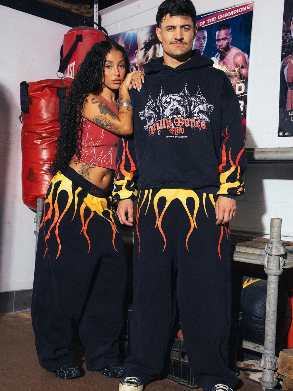 DEATHLIFTING BURNER TRACK PANTS - BLACK/FLAME