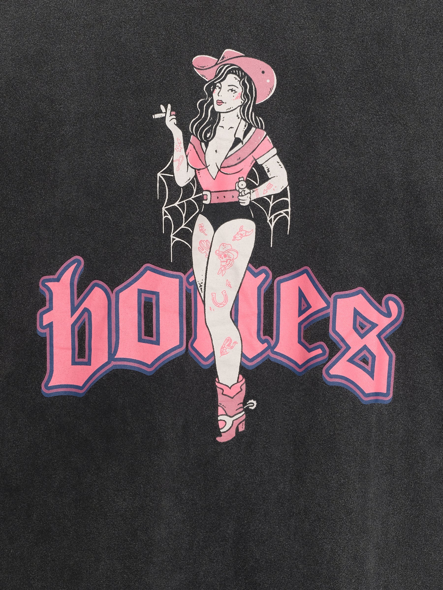 NEON COWGIRL RINGER TEE - WASHED BLACK/PINK