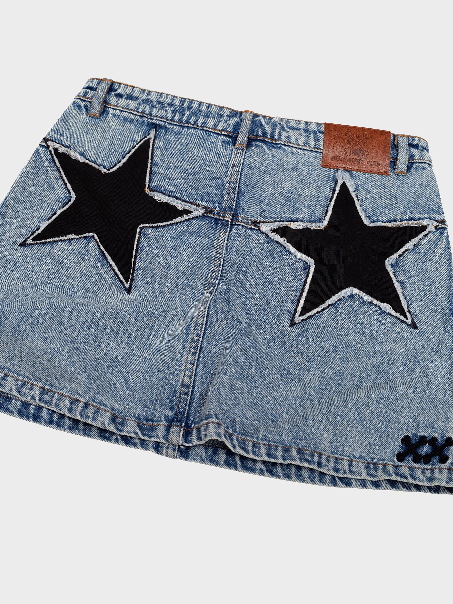 STAR STUDDED DENIM SKIRT - WASHED BLUE