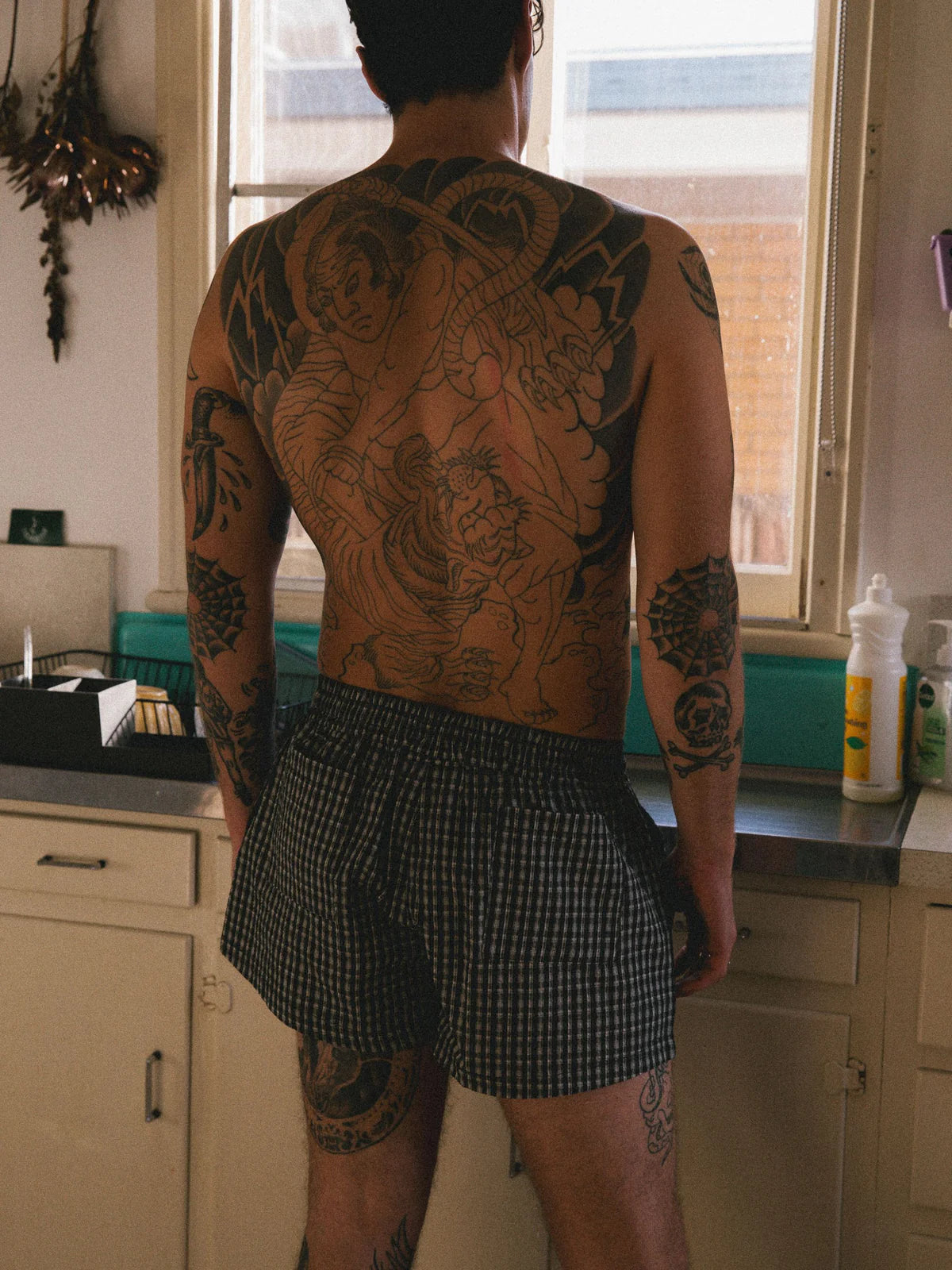 DEAD END CHECK BOXER SHORTS - BLACK