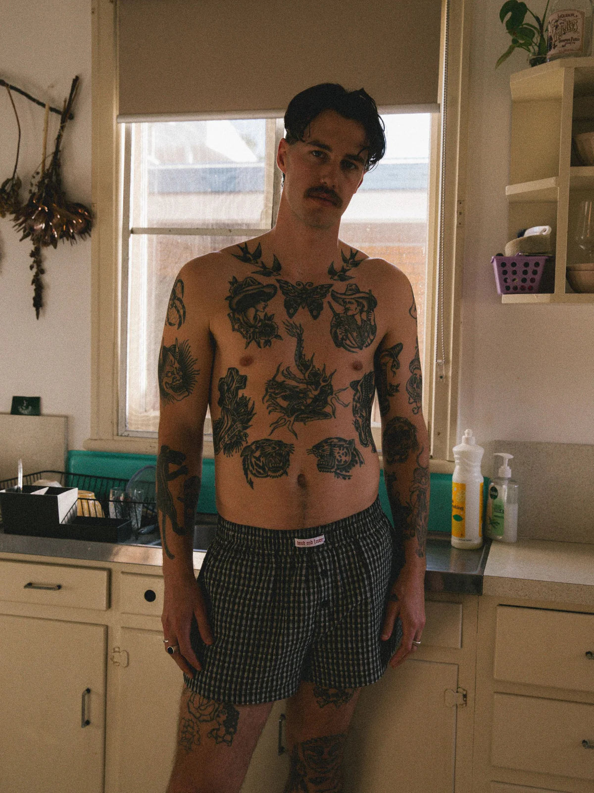 DEAD END CHECK BOXER SHORTS - BLACK