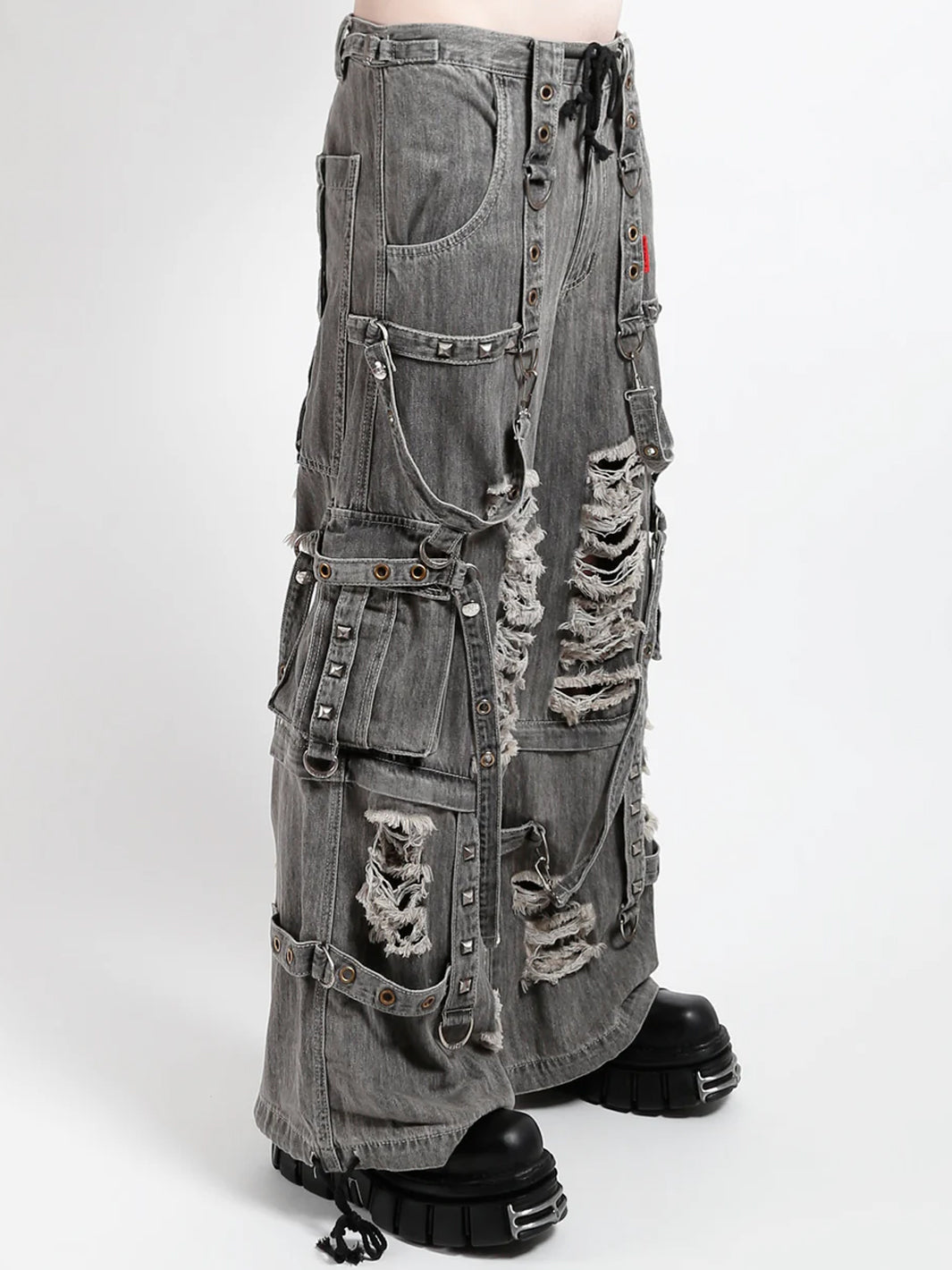 SHREDDER DENIM STRAP PANT - BLACK