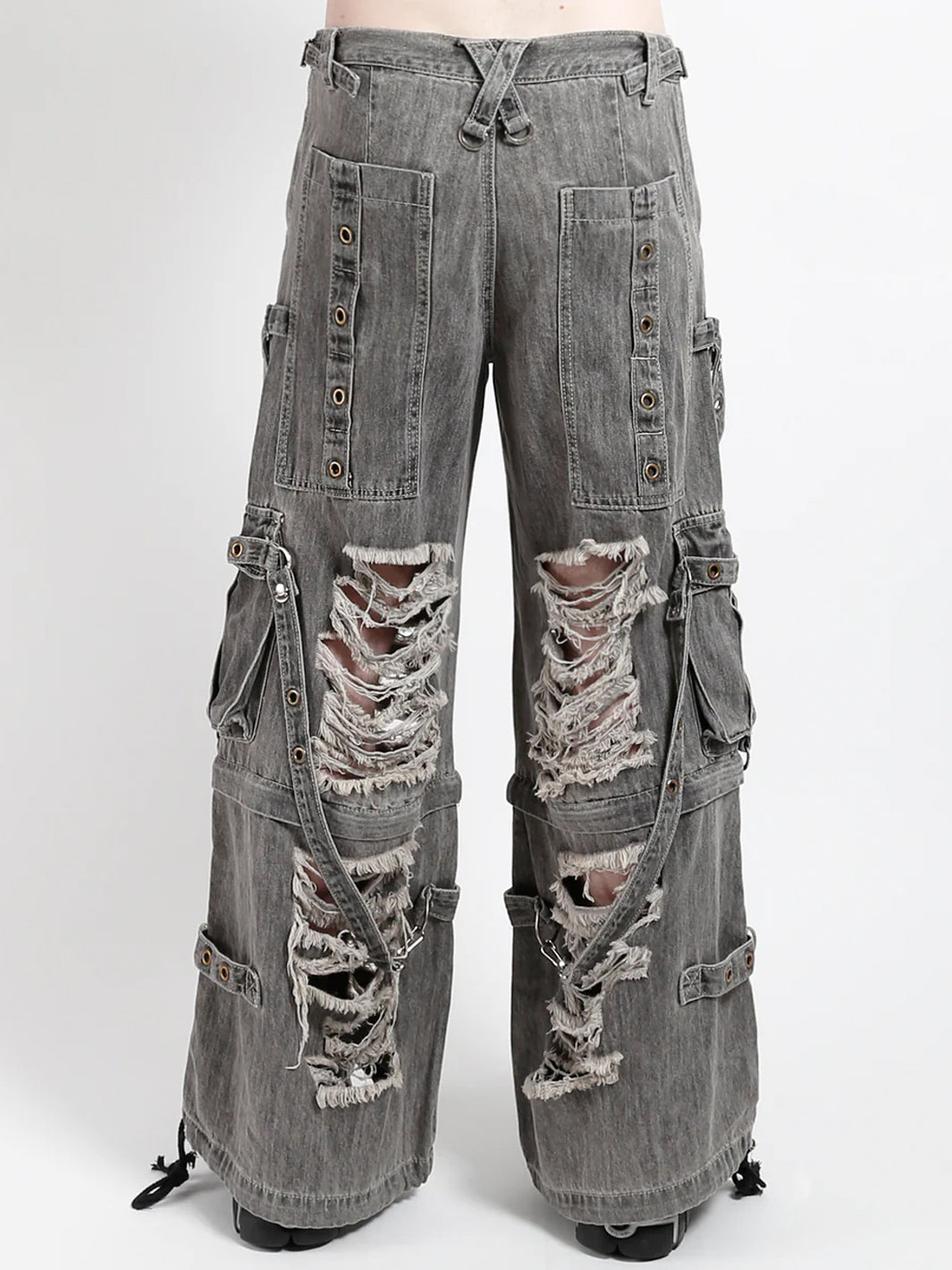 SHREDDER DENIM STRAP PANT - BLACK