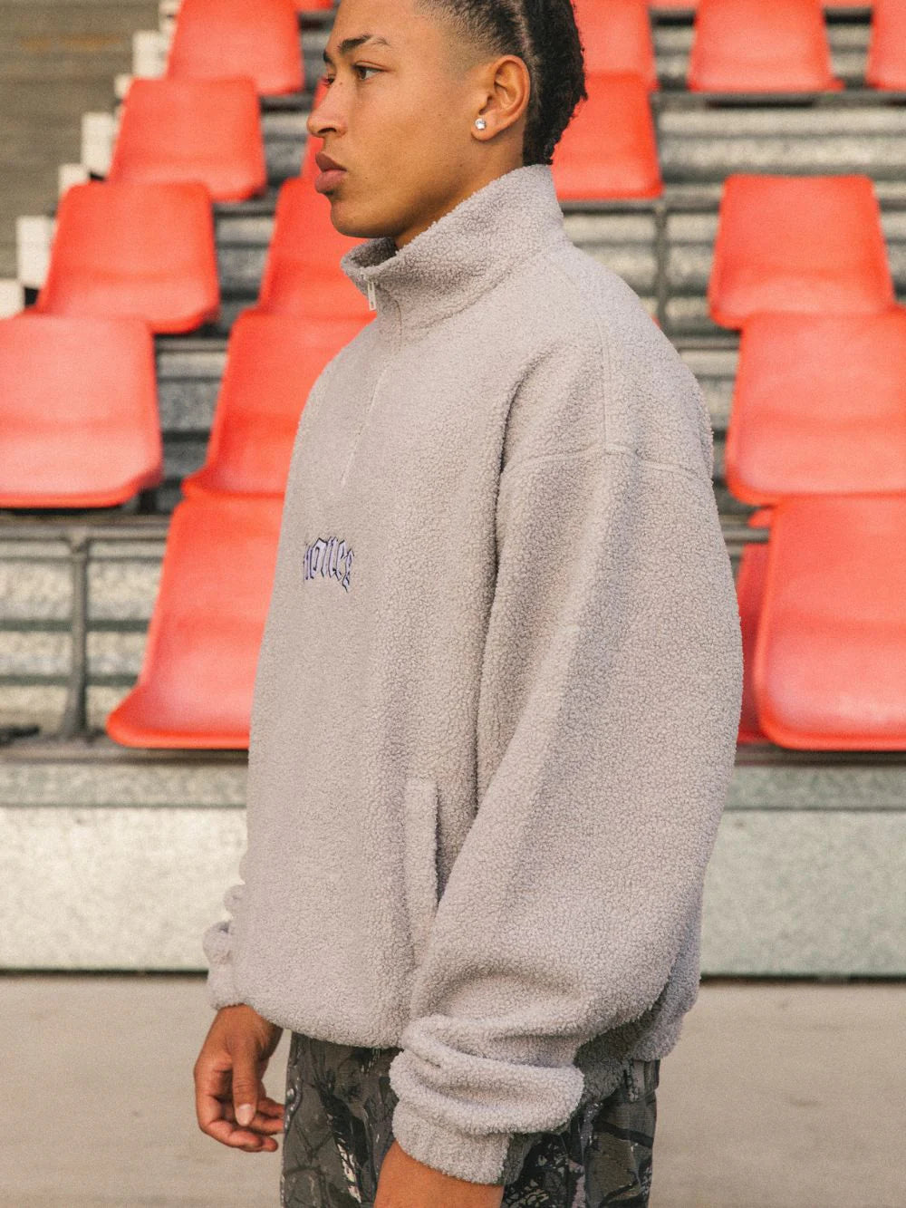 WEBBED COLLAR SHERPA JUMPER - WASHED GREY