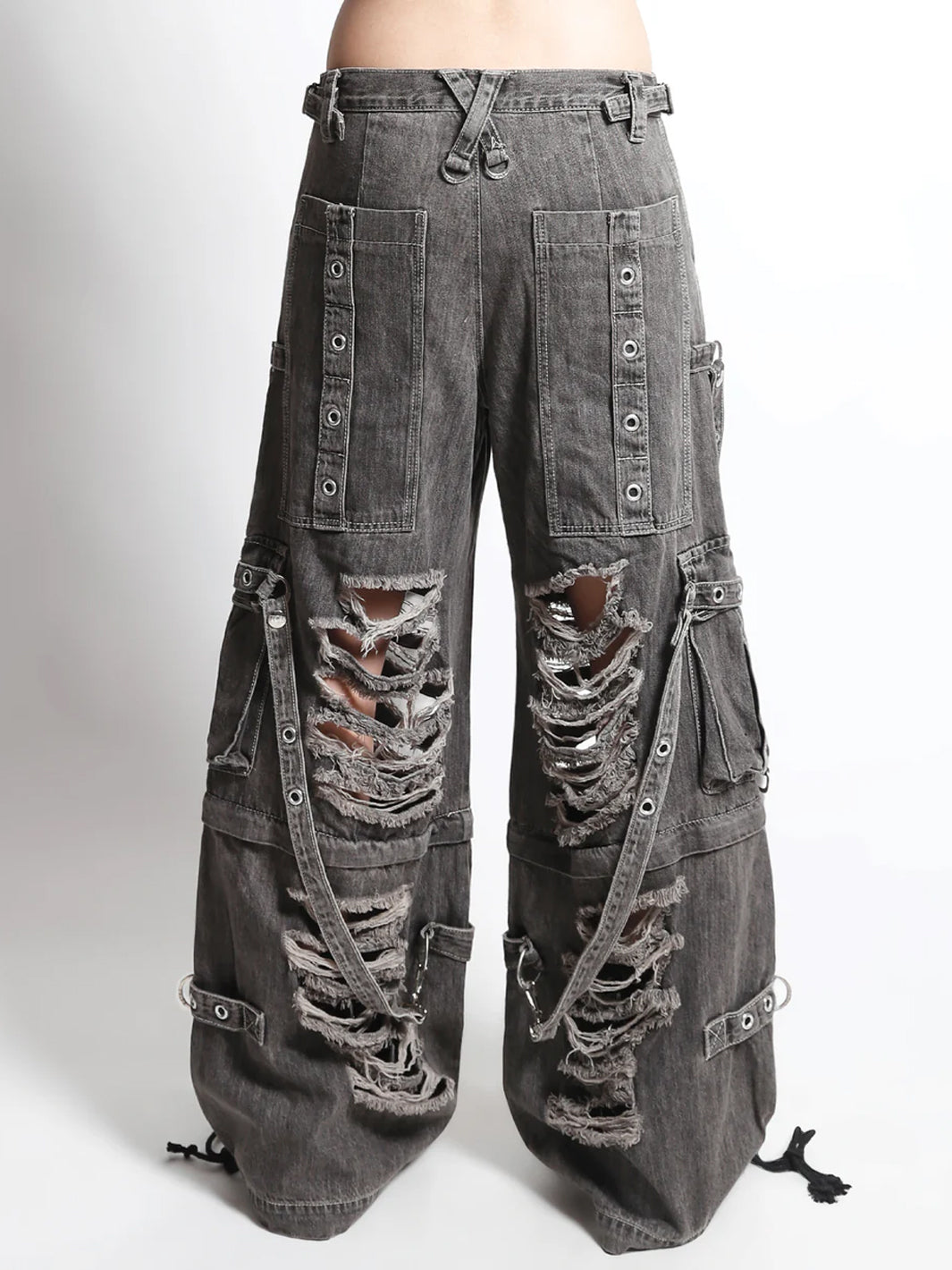 SHREDDER DENIM STRAP PANT - BLACK