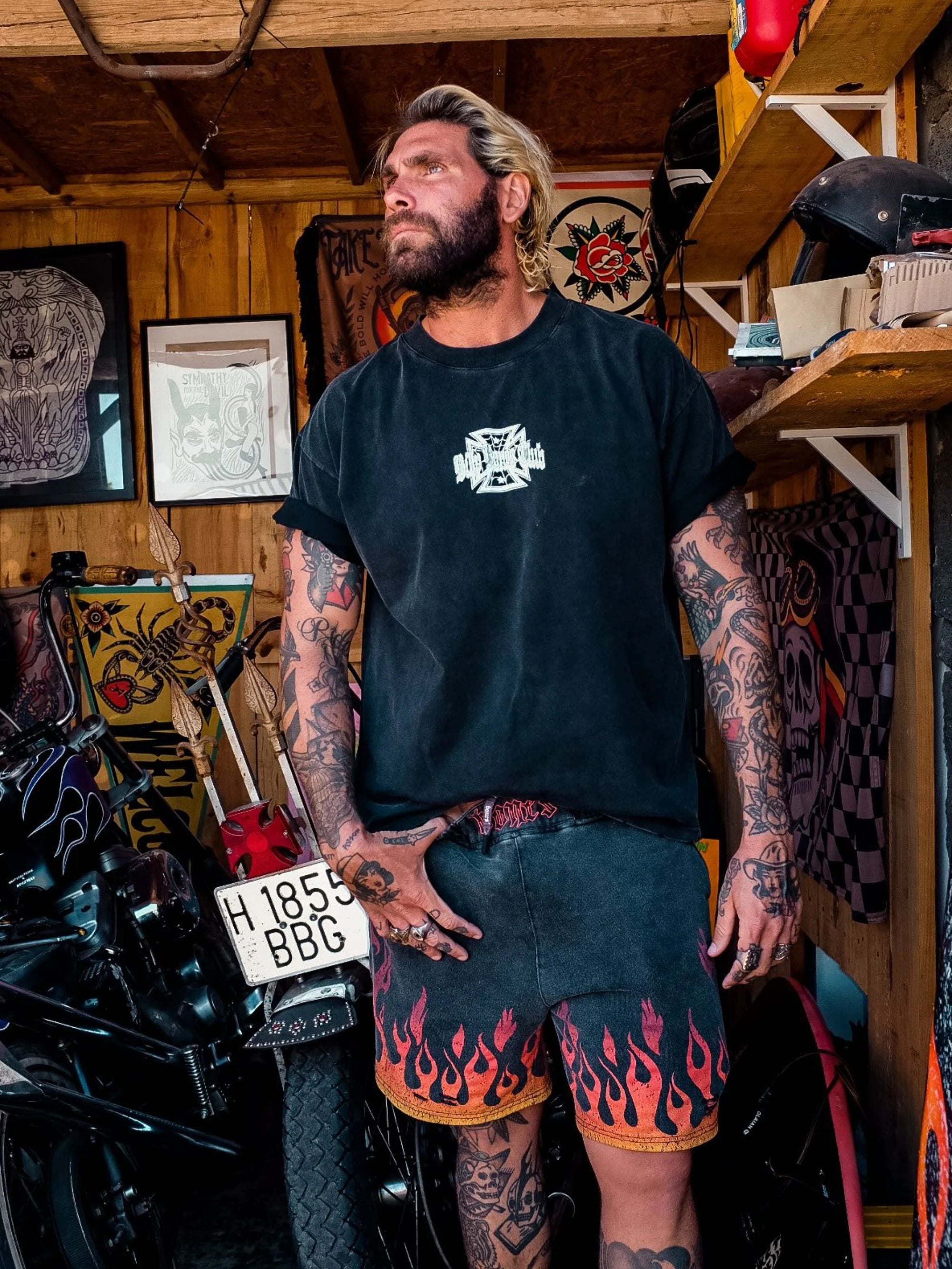 BURNER JERSEY SHORTS - FLAME/WASHED BLACK