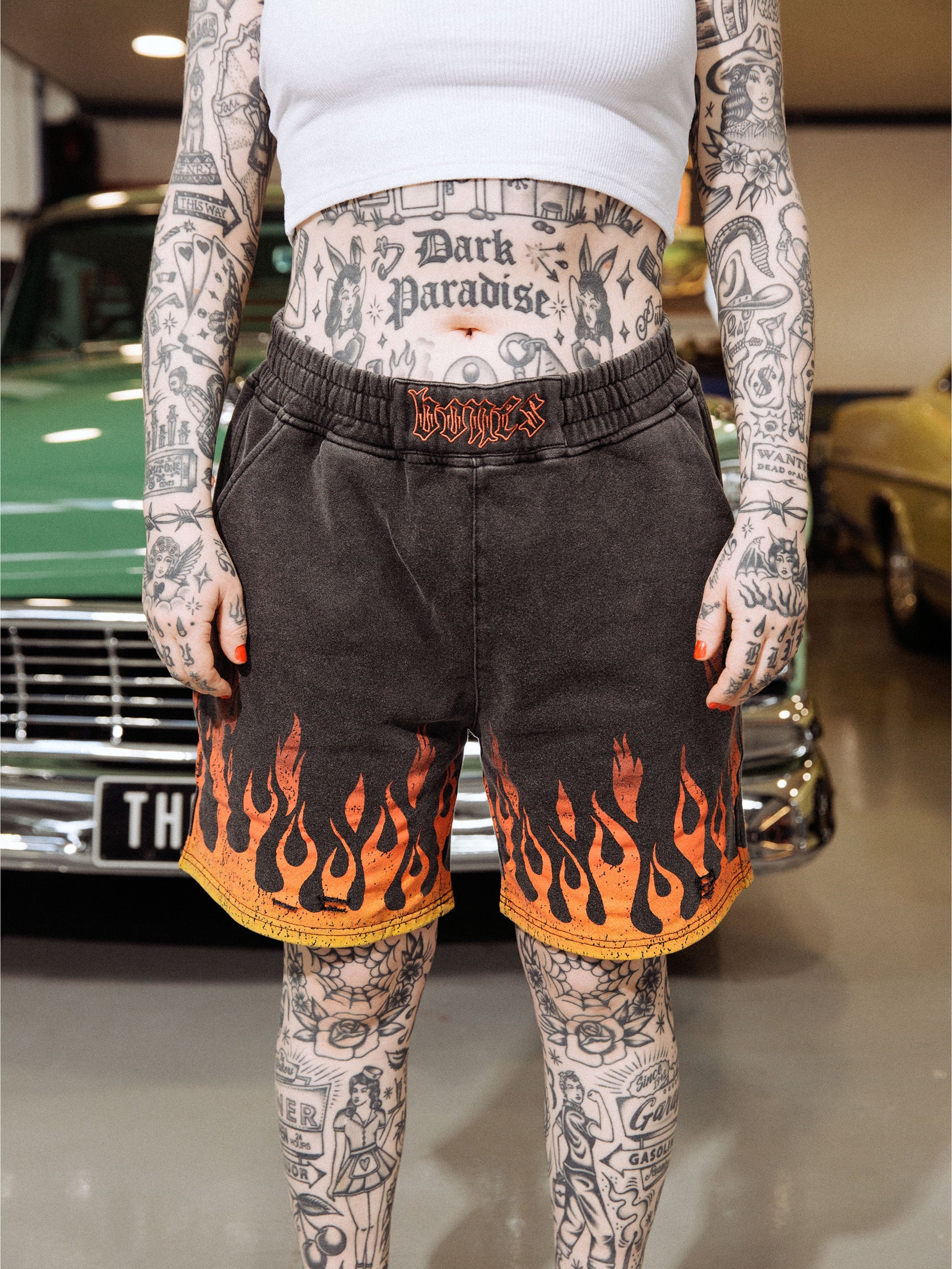 BURNER JERSEY SHORTS - FLAME/WASHED BLACK