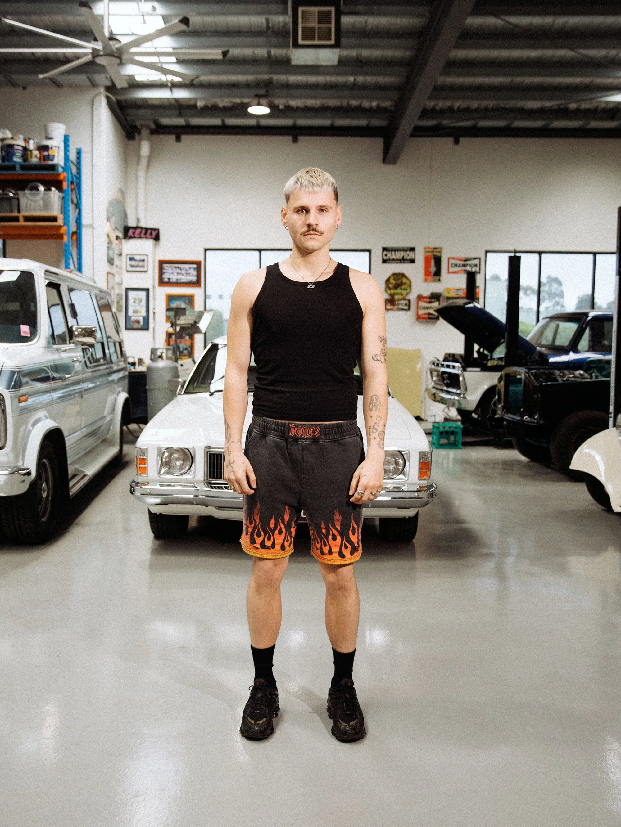 BURNER JERSEY SHORTS - FLAME/WASHED BLACK