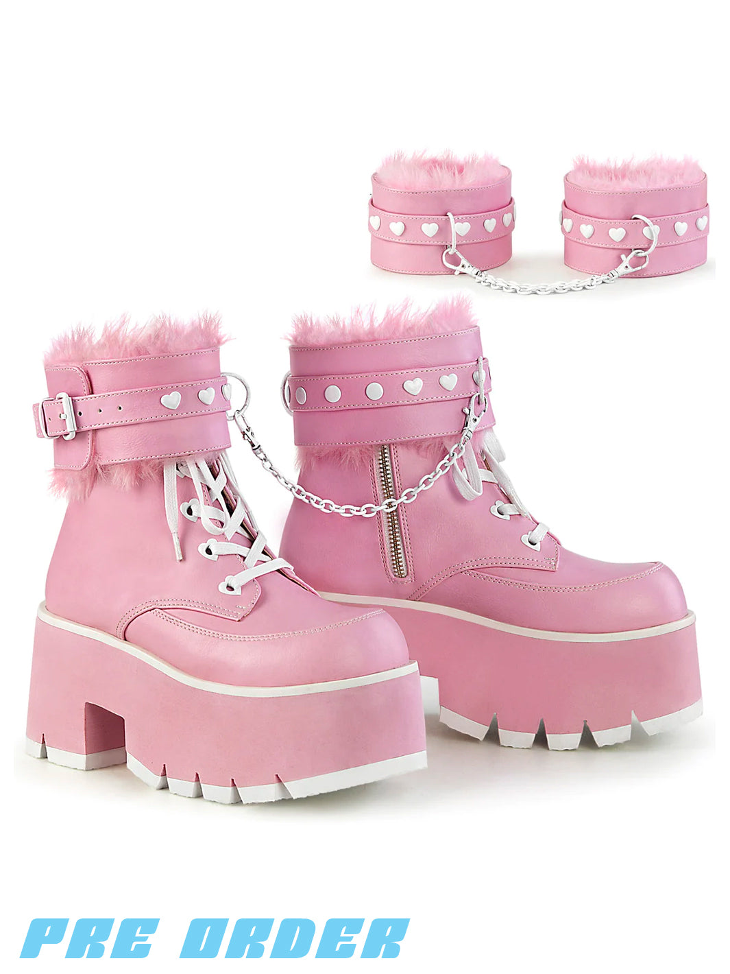 DEMONIA ASHES-57 BOOTS - PINK VEGAN LEATHER ✰ PRE ORDER ✰