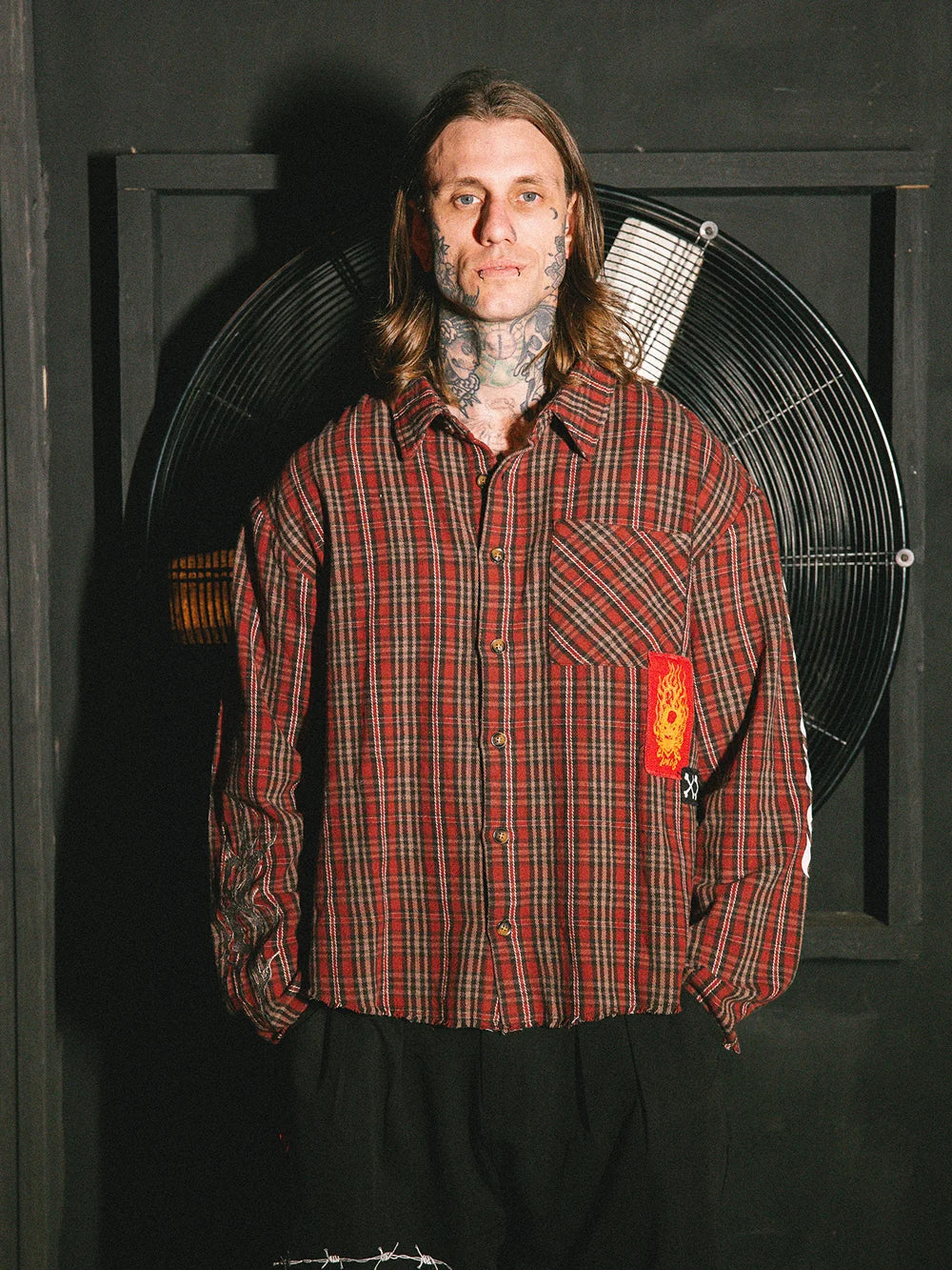 ROCKER PATCH PLAID SHIRT - RED