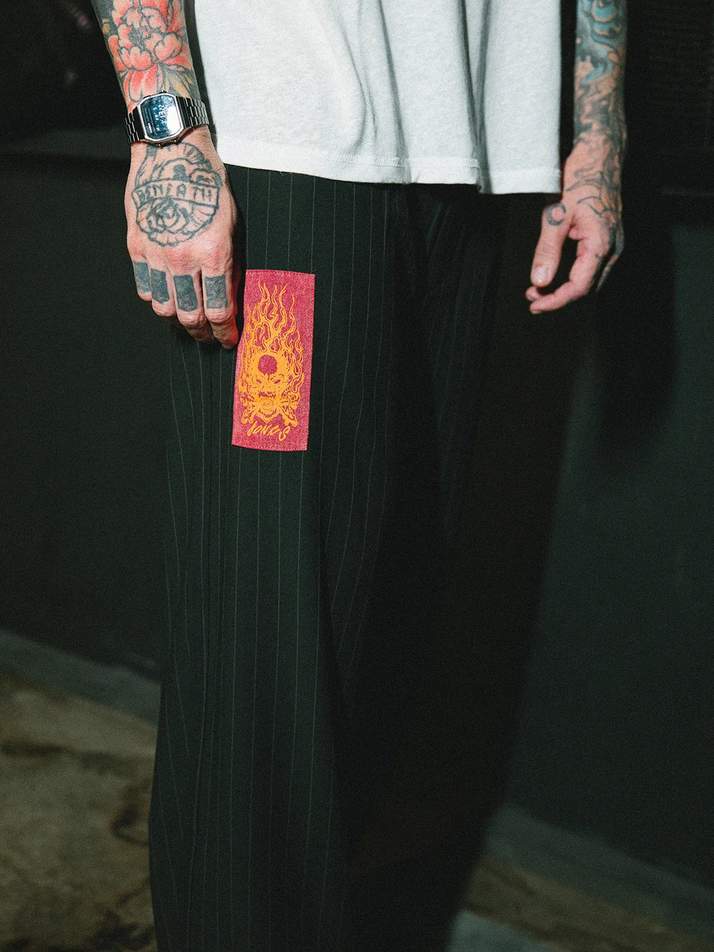 ROCKER PINSTRIPED PANTS - BLACK