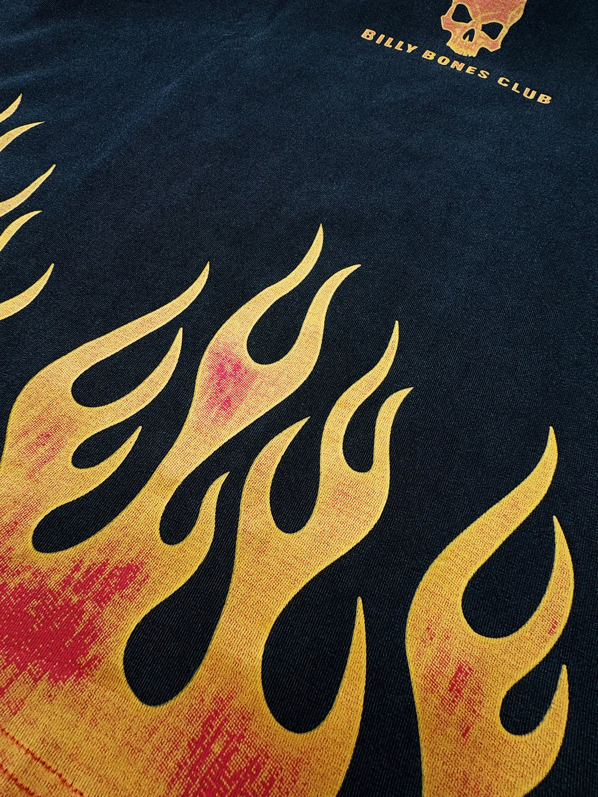 BURNING SKULL BOXY TEE - WASHED BLACK/FLAME