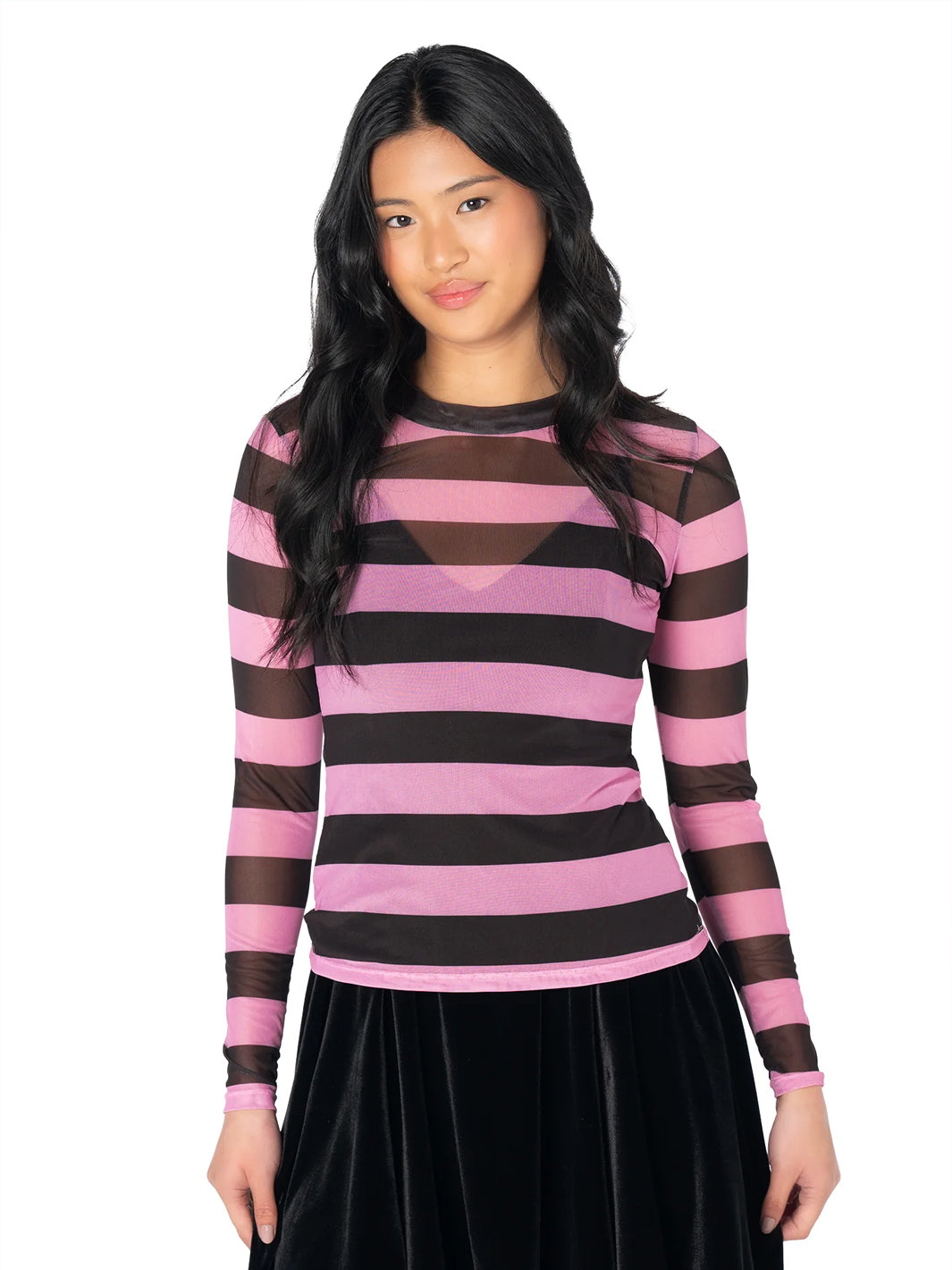 Bubblegum Bandit Sheer High Neck Long Sleeve Top - Pink
