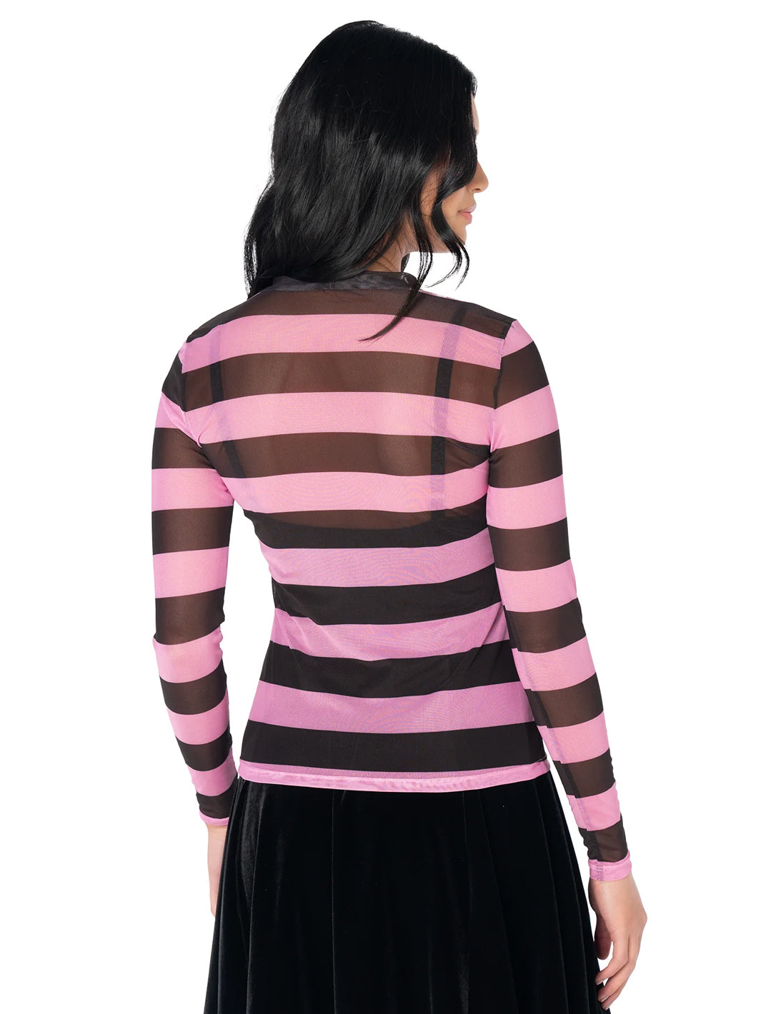 Bubblegum Bandit Sheer High Neck Long Sleeve Top - Pink