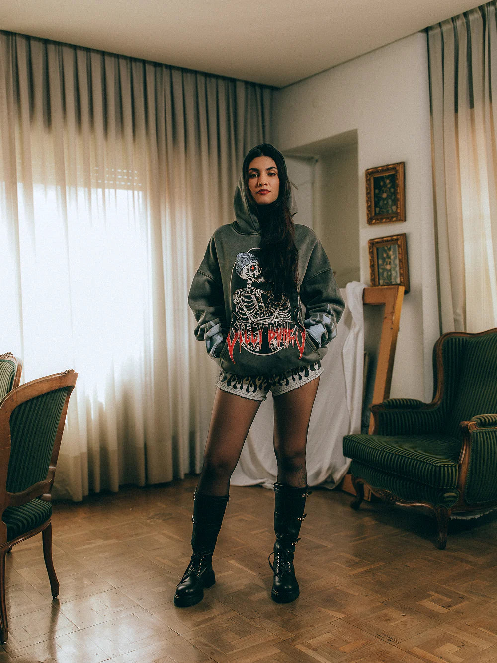 PUNK LOVERS HOODIE - WASHED BLACK
