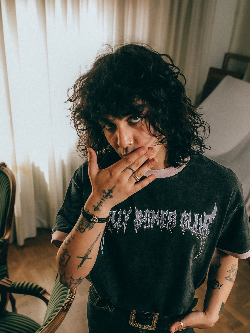 CLUBZERO RINGER TEE - WASHED BLACK/PINK