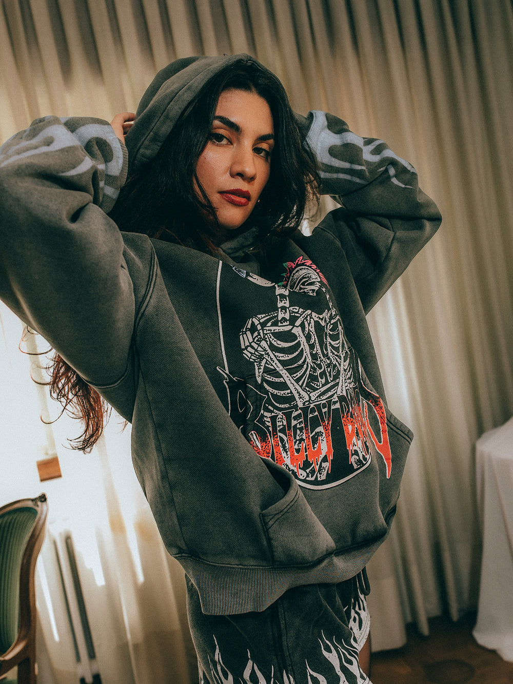 PUNK LOVERS HOODIE - WASHED BLACK