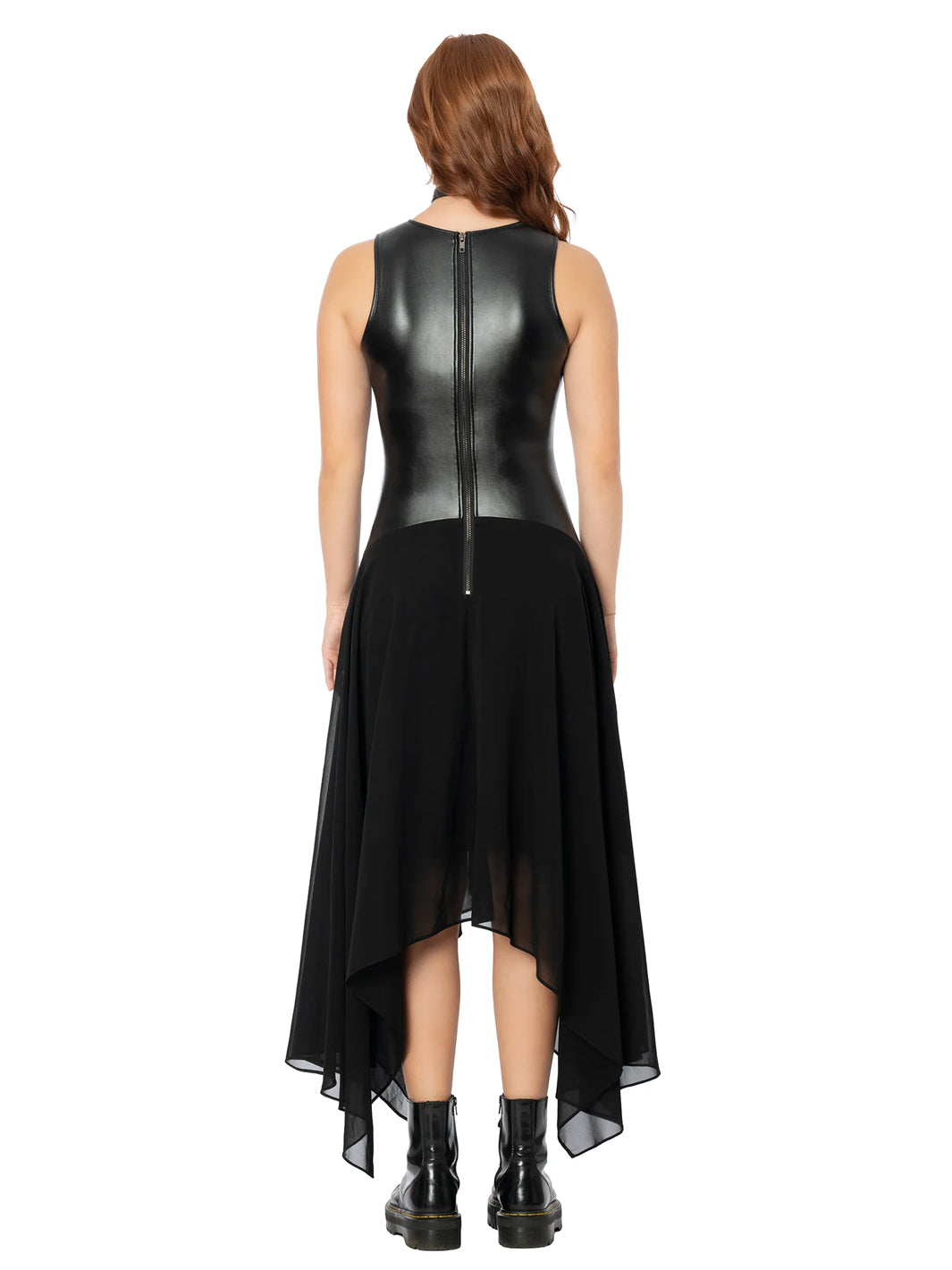 Sheer and Solid Handkerchief Racer Dress - Black
