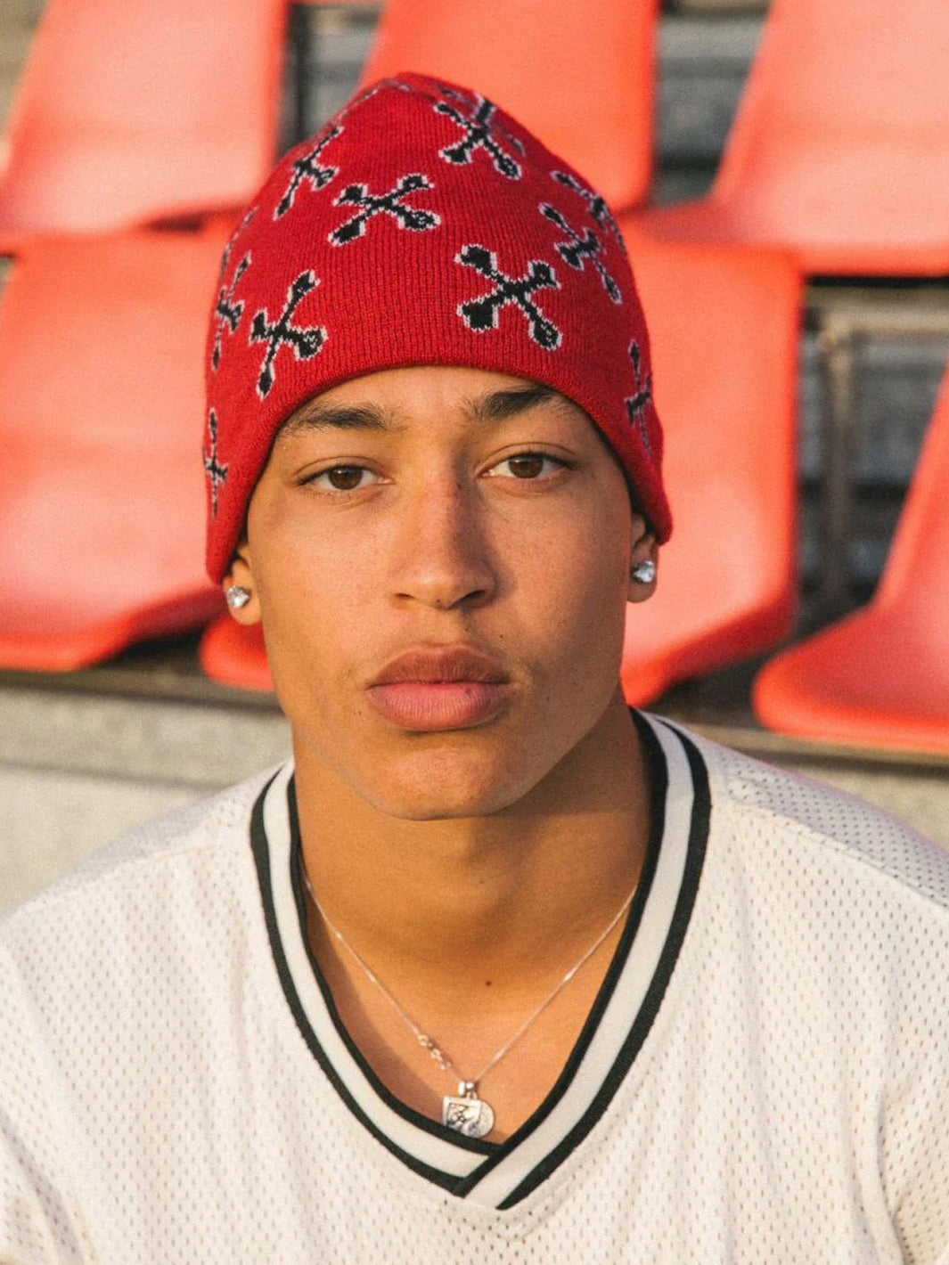 BONES ACADEMY SKULL CAP BEANIE - RED