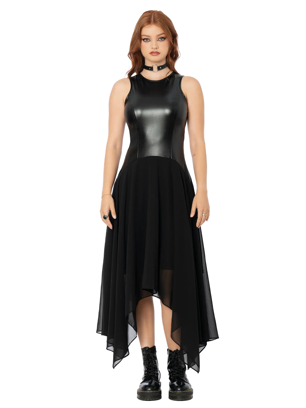 Sheer and Solid Handkerchief Racer Dress - Black