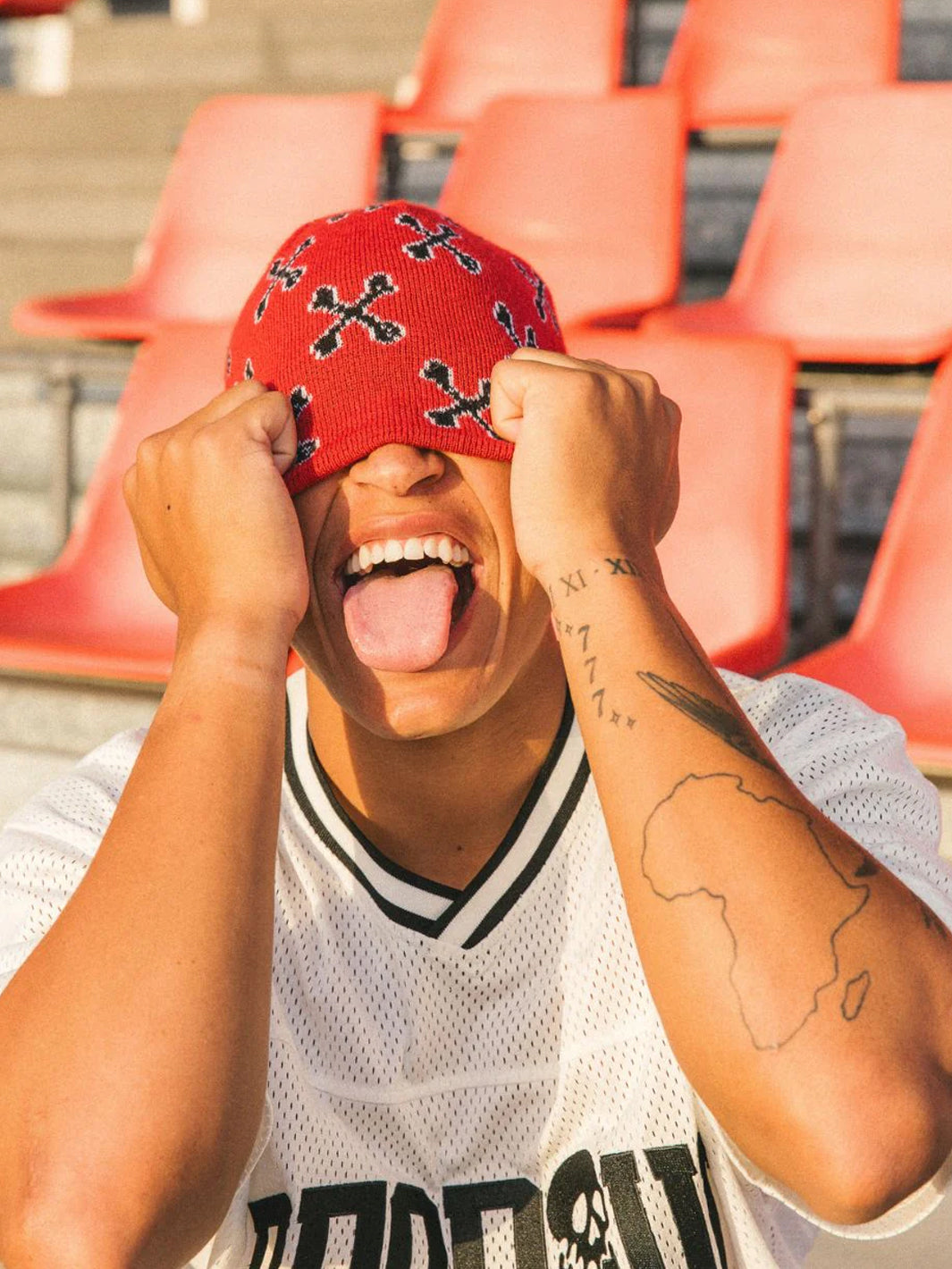 BONES ACADEMY SKULL CAP BEANIE - RED