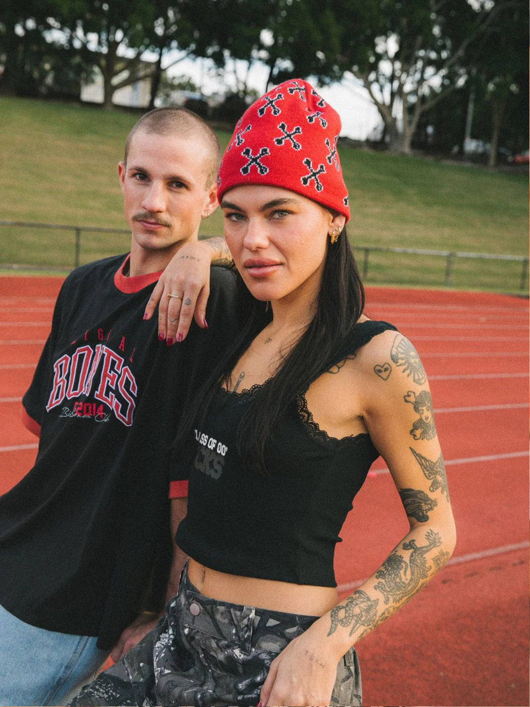 BONES ACADEMY SKULL CAP BEANIE - RED