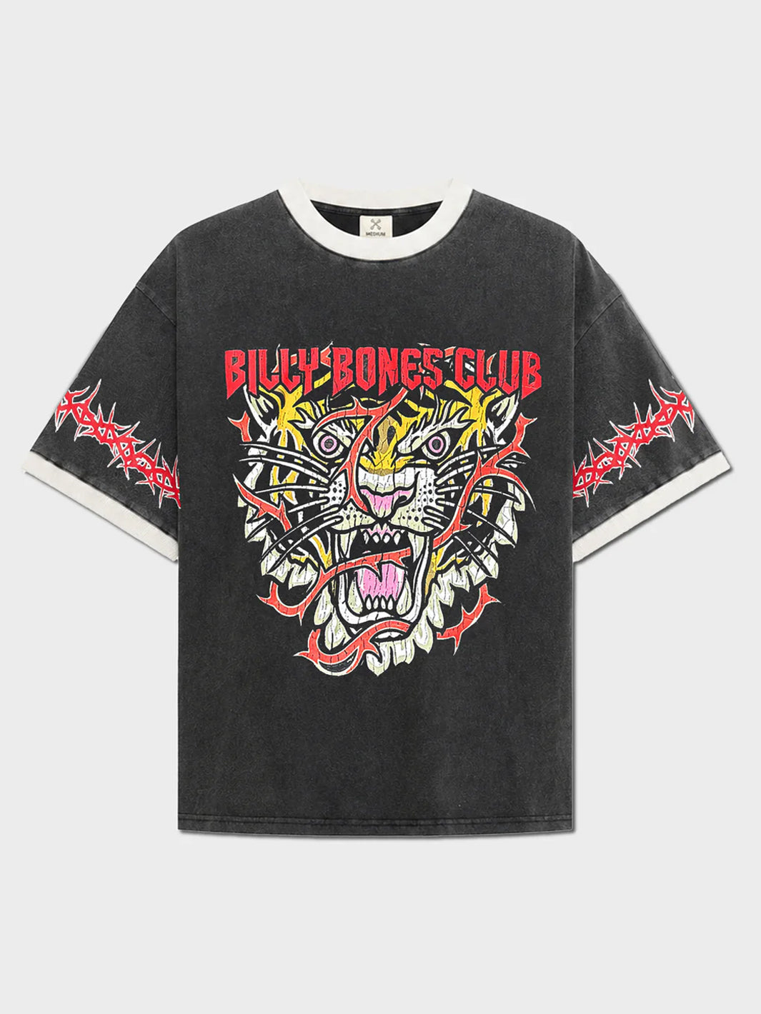 BARBED TIGER RINGER TEE - WASHED BLACK