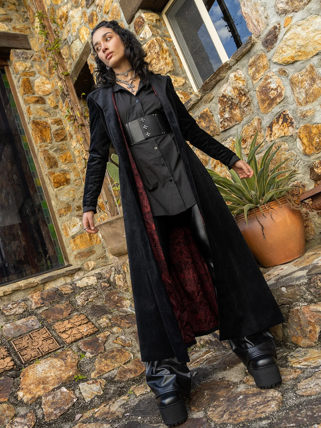 Black Cursed Bats Velvet Trench Coat