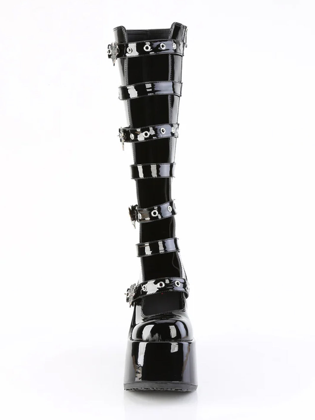 DEMONIA CAMEL-223 PLATFORM BOOTS - BLACK PATENT