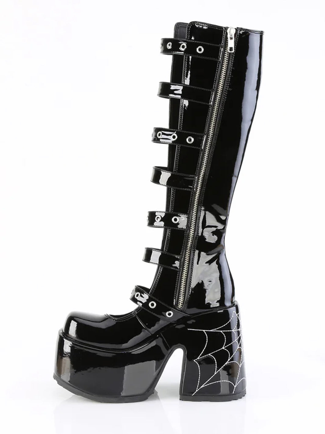 DEMONIA CAMEL-223 PLATFORM BOOTS - BLACK PATENT