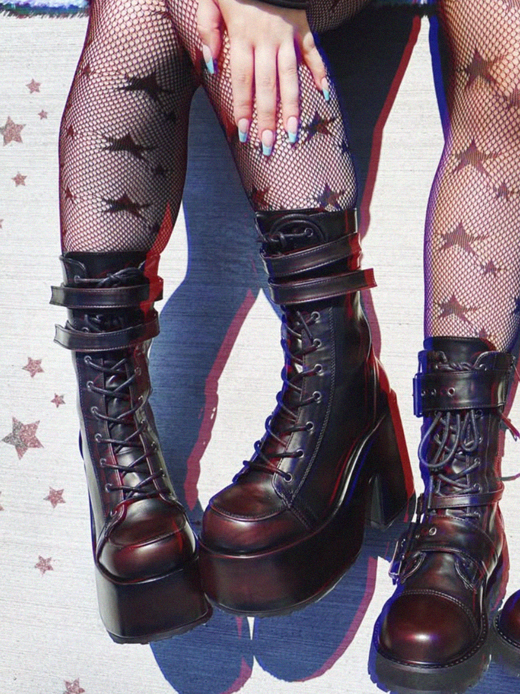 DEMONIA CAMEL-250 - BLACK/BURGUNDY VEGAN LEATHER ✰ PRE ORDER ✰