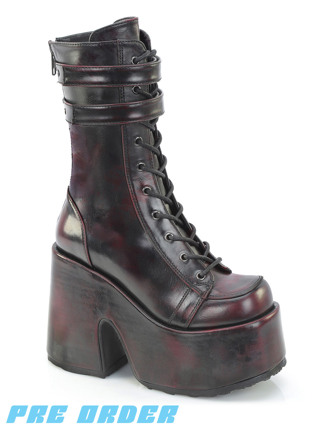 DEMONIA CAMEL-250 - BLACK/BURGUNDY VEGAN LEATHER ✰ PRE ORDER ✰