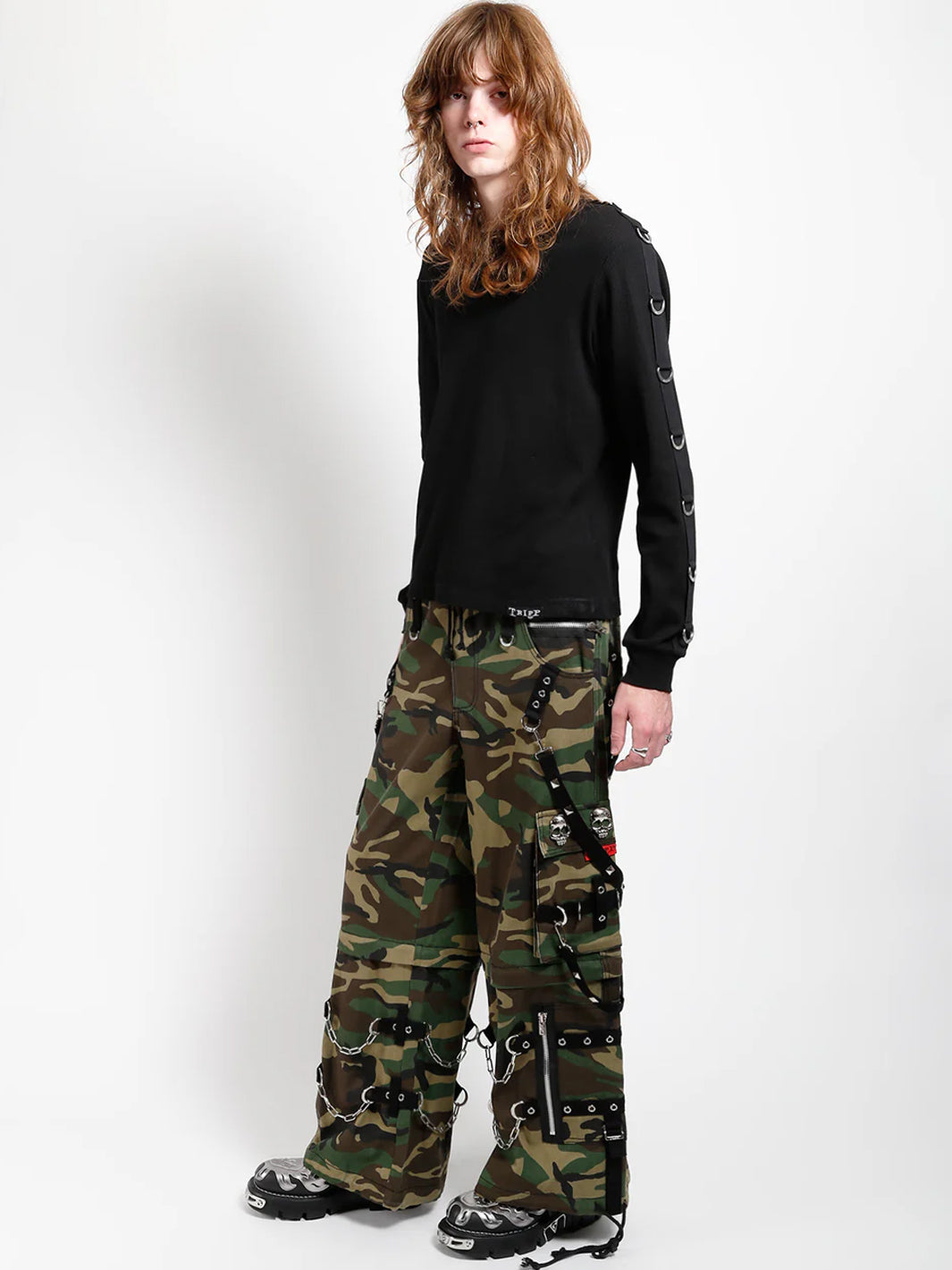 SKULL DENIM STUD PANT - CAMO