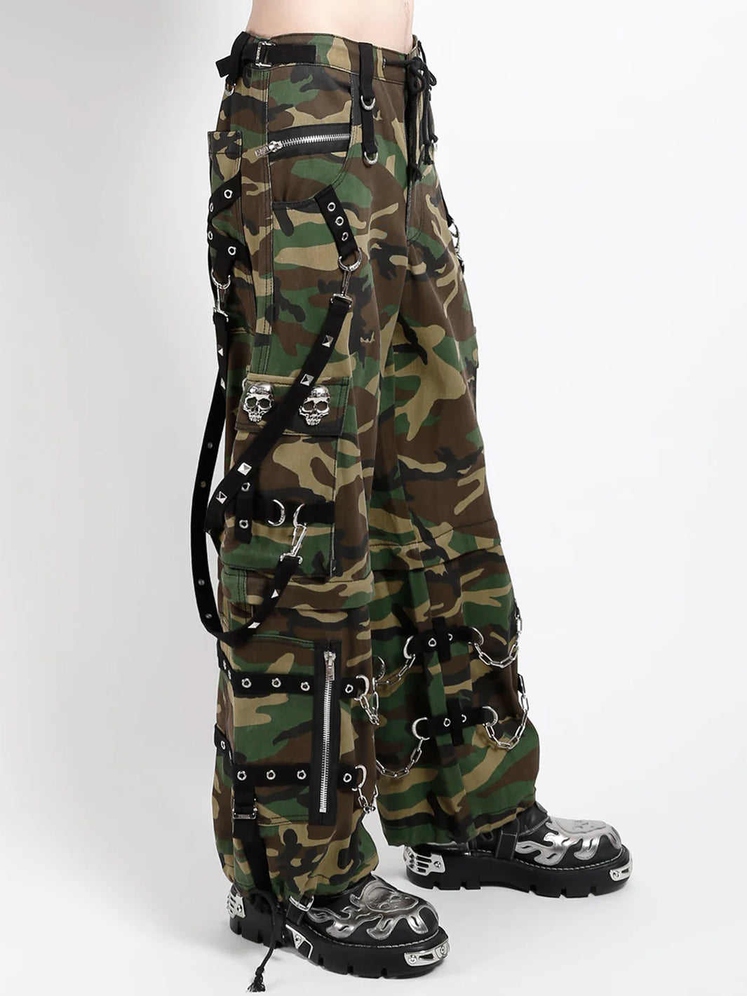 SKULL DENIM STUD PANT - CAMO