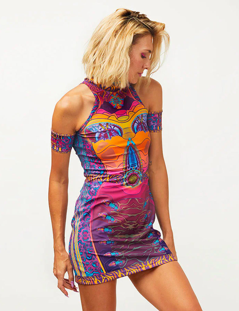 CRYPTIC FREQUENCY OPEN SHOULDER DRESS