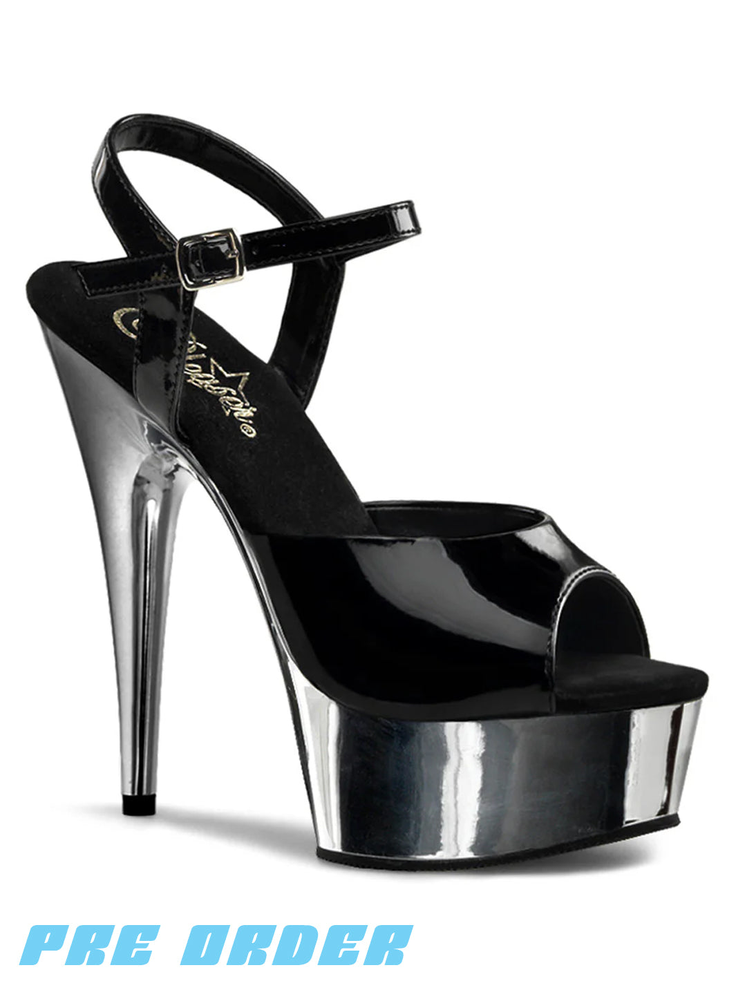 DELIGHT-609 - BLACK PATENT/SILVER CHROME ✰ PRE ORDER ✰