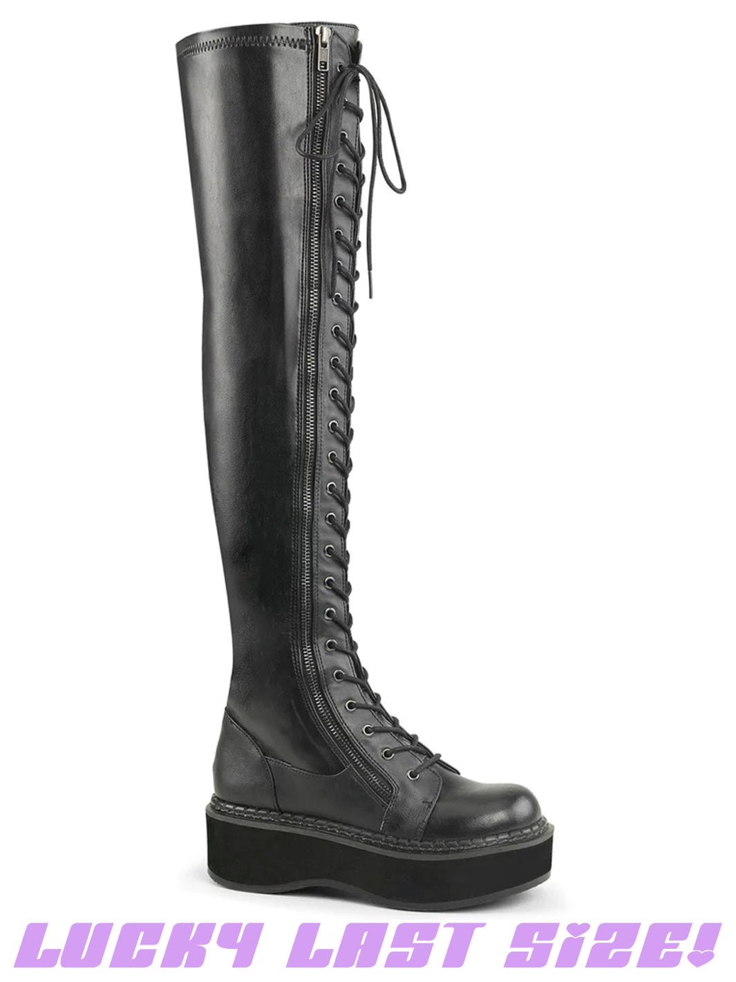 DEMONIA EMILY-375 - BLACK VEGAN LEATHER - WOMENS US 7